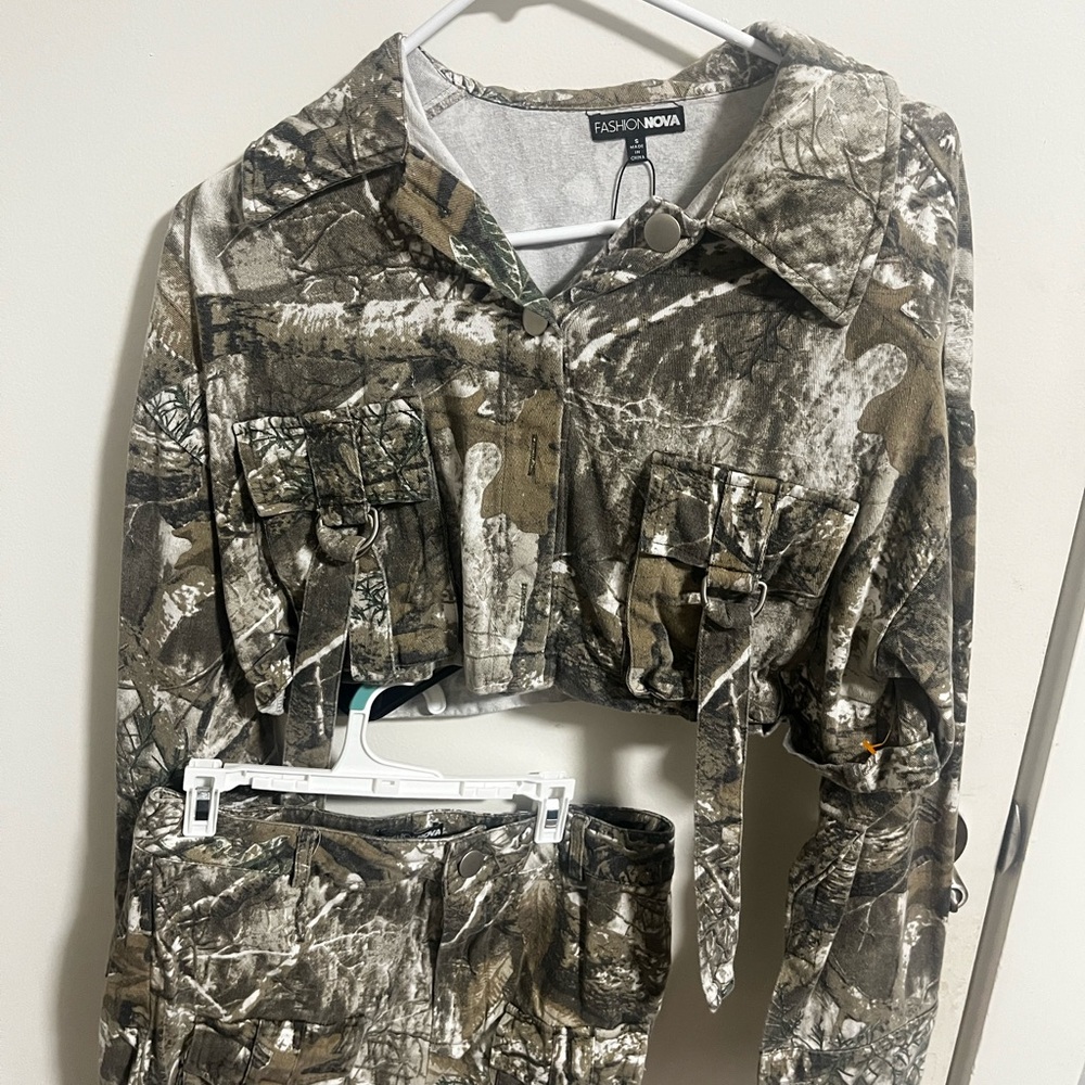 Fashion Nova Camouflage Jacket and Pants Set